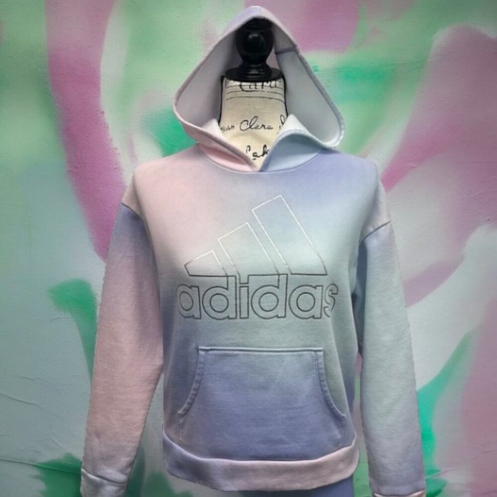 Adidas Gradient Pink Purple Green Silver Fleece Pullover Girl's Hoodie LG-14